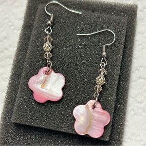 Pink flower earrings crystal and metal beads